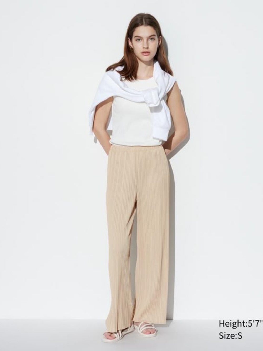 NWT Uniqlo Pleated Straight Pants Beige - Picture 6 of 6